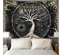 Betylifoy Albero della Vita Luna e Sole Arazzo Appeso a Parete Nero Mandala Psichedelico Arazzo da Parete Stellato Decorazione da Parete Hippie per Camera da Letto (Albero, 175x230cm)