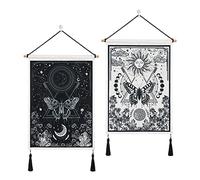 Betylifoy Confezione da 2 Arazzi da Parete con Nappa e Luna con Tarocchi Neri, Bohémien per Estetica da Camera da Letto (Eclissi Lunare)