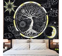 Betylifoy Psichedelico Luna e Sole Arazzo Appeso a Parete Albero della Vita Mandala in Bianco e Nero Arazzo da Parete Hippie Arte da Parete Panno per Camera da Letto Estetica (Sole, 130x150cm)