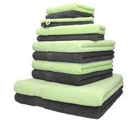 Betz Set da 12 asciugamani PALERMO 100% cotone 2 asciugamani da doccia 4 asciugamani 2 asciugamani per gli ospiti 2 lavette 2 guanti da bagno colore verde e antracite