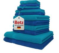 Betz Set da 12 asciugamani PALERMO 100% cotone 2 asciugamani da doccia 4 asciugamani 2 asciugamani per gli ospiti 2 lavette 2 guanti da bagno colore blu e petrolio