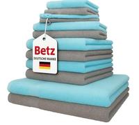Betz Set da 12 asciugamani PALERMO 100% cotone 2 asciugamani da doccia 4 asciugamani 2 asciugamani per gli ospiti 2 lavette 2 guanti da bagno colore grigia pietra e turchese