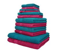 Betz Set da 12 asciugamani PALERMO 100% cotone 2 asciugamani da doccia 4 asciugamani 2 asciugamani per gli ospiti 2 lavette 2 guanti da bagno colore rosso cranberry e petrolio