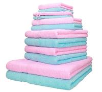 Betz Set da 12 asciugamani PALERMO 100% cotone 2 asciugamani da doccia 4 asciugamani 2 asciugamani per gli ospiti 2 lavette 2 guanti da bagno colore rosa e turchese