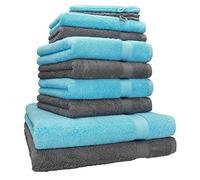 Betz set di 10 asciugamani Premium 100% cotone 2 teli doccia 4 asciugamani 2 asciugamani per ospiti 2 guanti da bagno colore turchese e antracide