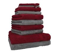 Betz Set di 10 asciugamani Premium 2 asciugamani da doccia 4 asciugamani 2 asciugamani per ospiti 2 guanti da bagno 100% cotone colore rosso scuro e grigio antracite