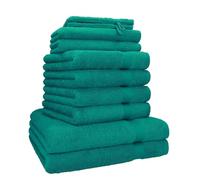 Betz Set di asciugamani premium con 10 pezzi: 100% cotone, 4 asciugamani 50 x 100 cm, 2 teli doccia grandi 70 x 140 cm, 2 asciugamani ospiti 30 x 50 cm, 2 guanti da bagno, verde smeraldo