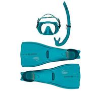Beuchat Set Atoll Set Pinne, Maschera Y Boccaglio, Unisex - Adulto, Atoll blu, 38/39