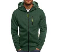 Beudylihy Felpa con cappuccio da uomo con chiusura lampo integrale da uomo, casual, con zip, con cappuccio, felpa sportiva, verde militare, L