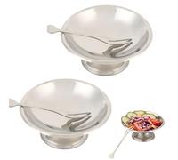 Beufee 2 coppette per gelato, coppette da dessert in acciaio inossidabile, ciotole da dessert argento con forchette, ciotole da portata per insalata, frutta, budino, festa di compl (Corto Grande 11CM)