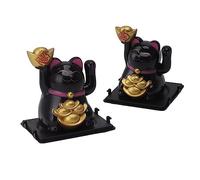 Beufee 2 pezzi Lucky Cat Waving Brain, Solar Fortune Cat Cat Maneki Neko Statue Hand Wealth Ornament per i negozi di automobili per ufficio (Nero)