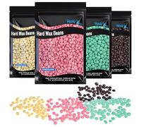 Beugo Cera Dura, 4 x 100g Cera depilatoria in perle, Perle di cera Professionale per Viso, Gambe, Bikini e Corpo, Donne Uomini (Crema + Rosa + Cioccolato + Aloe Vera)