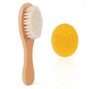 Beugo Spazzola Per Capelli Per Neonati per Neonato, Set di 2 spazzole per capelli per bambini, con setole di capra e setole in silicone, Spazzola da Bagno per Neonati e bambini, Giallo