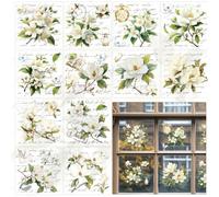 BEUNITONE 12 fogli di magnolia bianca strofinati su trasferimenti per artigianato e mobili, 14 x 14 cm, adesivi vintage floreali per finestre, decorazioni fai da te, carta per decoupage per mobili in