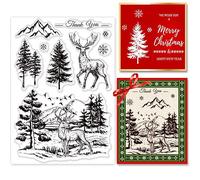 BEUNITONE Timbro in silicone trasparente con cervi e foreste di Natale, timbro in gomma trasparente con fiocco di neve, albero di montagna, timbri trasparenti per albero di Natale, francobolli per la