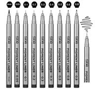 beupro Fineliner, Set di 9 penne a punta fine, tratto pen nero, micropennarelli per la creazione di documenti di fumetti, manga e scrapbooking e per la scuola.