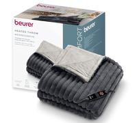 Beurer HD 82 Stockholm termocoperta soffice in materiale di lusso, coperta riscaldante con 6 livelli di calore, spegnimento automatico e sistema di sicurezza, lavabile in lavatrice a 30 °C, grigia