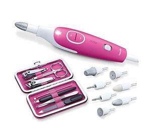 Beurer MP 44 Fresa elettrica per Unghie, Set Professionale per Manicure e Pedicure con 7 Accessori in zaffiro e feltro inclusi e Kit unghie da viaggio aggiuntivo, 2,500-4,600 giri/minuto