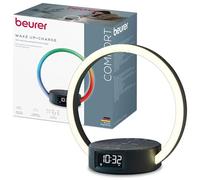 Beurer WL 65 Wake Up + Charge Sveglia luminosa, lampada da comodino con funzione di ricarica per smartphone, sveglia con simulazione dell'alba, luce notturna dimmerabile con opzione di cambio colore