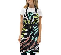 BEUSS Stampa Zebra Colorata Grembiule Pittura da Cucina Cuoco Donna Grembiuli da Cameriera con Tracolla Regolabile a 2 Tasche per Bar Giardino Donne Uomini