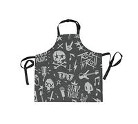 BEUSS Teschio Di Musica Rock Nero Grembiule Pittura da Cucina Cuoco Donna Grembiuli da Cameriera con Tracolla Regolabile a 2 Tasche per Bar Giardino Donne Uomini