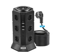 BEVA - Ciabatta elettrica a 12 prese, 5 prese USB, multipresa, protezione da sovratensioni e cortocircuito (con 2 interruttori e cavo da 2 m, 2500 W/10 A)