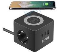 BEVA Multipresa Ricarica Wireless, Ciabatta Elettrica Cubo con 2 USB-C+1 USB-A e 2 Prese EU, Wireless, Multipla con Interruttore Cavo 1.5 m, Surge Protezione, Adatto per Viaggi, Casa e Ufficio (Nero)