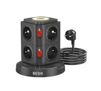 BEVA Multipresa Verticale, Ciabatta Multipresacon 3 Porte di Carica USB e 8 Prese EU Multipresa Elettrica con Luce Notturna e Protezione da Sovraccarico, 2500W/10A 2M Cavo