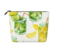 Bevi un cocktail con ghiaccio al limone, Borsa per cosmetici in lino sintetico Borsa per trucco Borsa da viaggio portatile