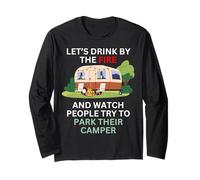 Beviamo Accanto al Fuoco e guardiamo Le Persone parcheggiare Il Loro Camper Maglia a Manica