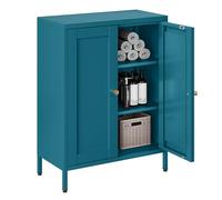 Bevivog Armadietto portaoggetti a pavimento per bagno, credenza in metallo con 2 ante e 2 ripiani regolabili, organizer moderno autonomo, armadietto antiruggine, soggiorno, corridoio, blu