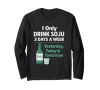 Bevo Solo Soju 3 Giorni a Settimana Divertente Coreano Alcol Umorismo Maglia a Manica