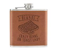 Beware Crazy Beans On Toast Lady 170ml pelle Sintetica Hip Flask Tan Divertente