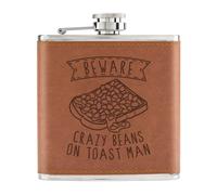 Beware Crazy Beans On Toast Man 170ml pelle Sintetica Hip Flask Marroncino Funny