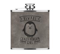 Beware Crazy Pinguino Girl 170ml pelle Sintetica Hip Flask Grigio Divertente