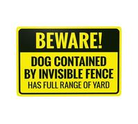 Beware Dog Contained By Invisible Fence Has Full Range of Yard Warning Sign, Beware Of Dog Security, cartelli metallici per casa, lavoro, parete stradale, sicurezza, decorazione personalizzata 30,5 x