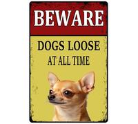 Beware Dogs Loose At All Time Cartello di avvertimento Cane Corso Targa in Metallo per Bar Cafe Cortile Patio Esterno Decorazione da Parete 20,3 x 30,5 cm