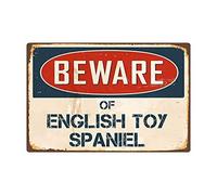 Beware English Toy Spaniel Vintage Retro Funny Metal Warning Signs for Home Decor Safety Yard Sign Tin sign 20,3 x 30,5 cm