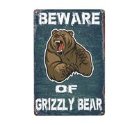 Beware Grizzly Bear - Targa in metallo con scritta in lingua inglese "Beware Grizzly", segnale di avvertimento per la sicurezza, per casa, giardino esterno, 2