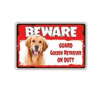 Beware Guard Golden Retriever Dog On Duty - Cartello decorativo per esterni, 20 x 30 cm