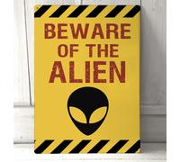 Beware Of The Alien Divertente Warning Firmare Idea Regalo A4 Targa di Metallo