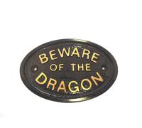 Beware Of The Dragone Casa Porta Placca Muro Insegna Giardino Nero/Oro Lettere