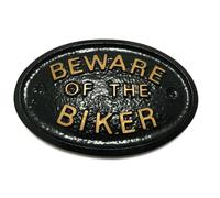 Beware Of The Motociclista Casa Cancello Insegna Muro Nero con Oro Lettere