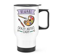 Beware Pazzo Artista Donna Viaggio Tazza con Manico Mamma Festa Della Ragazza