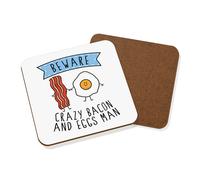 Beware Pazzo Bacon E Uova Uomo Sottobicchiere Scherzo Divertente Colazione Cibo