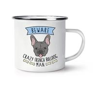Beware Pazzo Bulldog Francese Uomo Rétro Smalto Tazza - Divertente Cane