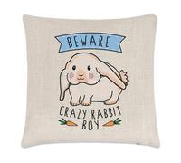 Beware Pazzo Coniglio Ragazzo Lino Cuscino Cover - Divertente Coniglietto