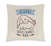 Beware Pazzo Coniglio Uomo Lino Copricuscino Cuscino - Divertente Coniglietto