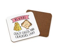 Beware Pazzo Formaggio E Crackers Donna Sottobicchiere Scherzo Divertente Cibo