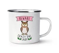 Beware Pazzo Gufo Donna Rétro Smalto Tazza - Divertente Animale Carino Uccello